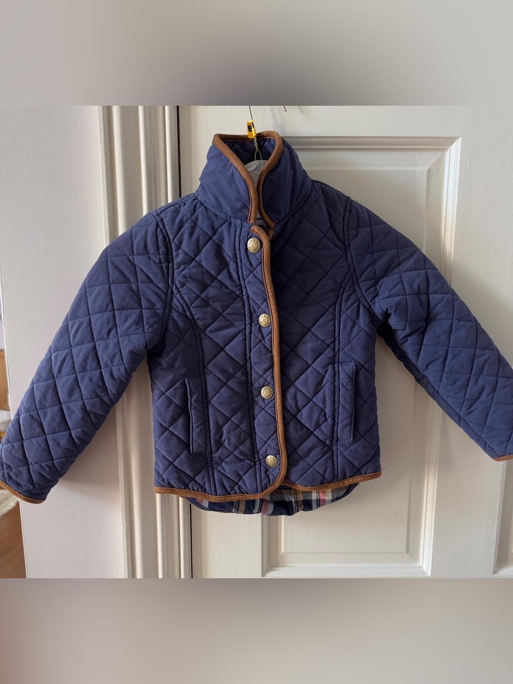 Kids Quilted Navy Jacket with Brown Trim